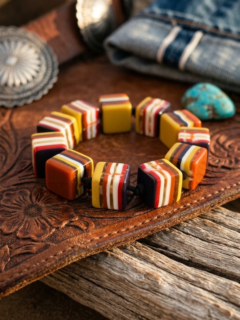 Jackie Sobral Resin Bracelet — Western Sunset Stripes